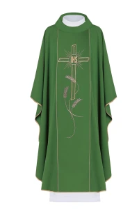 Ornat haftowany. Krzyż z symbolem IHS KOR/074 Zielony