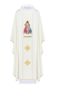 Ornat Haftowany Jezus Miłosierny i IHS ecru