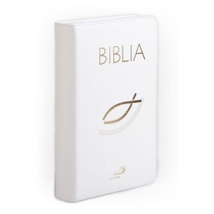 Biblia "z rybką" - oprawa biała, z suwakiem, z kolorową wkładką ST i NT z przypisami